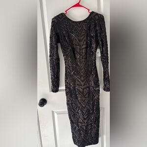 Dress the Population Black Sequin Long Sleeve Dress